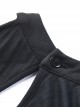 Gothic Black Straps Neckline Waterfall Hem Long Sleeve Dress