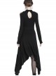 Gothic Black Straps Neckline Waterfall Hem Long Sleeve Dress