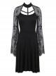 Gothic Black Sexy Lace Long Sleeves Slim Midi Dress