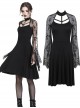 Gothic Black Sexy Lace Long Sleeves Slim Midi Dress