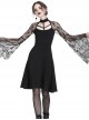 Gothic Black Sexy Lace Long Sleeves Slim Midi Dress