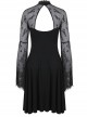 Gothic Black Sexy Lace Long Sleeves Slim Midi Dress
