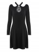 Gothic Black Hollow Out Lace-up Chest Slim Long Sleeve Dress
