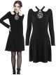 Gothic Black Hollow Out Lace-up Chest Slim Long Sleeve Dress