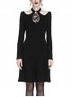 Gothic Black Hollow Out Lace-up Chest Slim Long Sleeve Dress