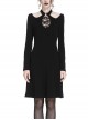 Gothic Black Hollow Out Lace-up Chest Slim Long Sleeve Dress