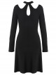 Gothic Black Hollow Out Lace-up Chest Slim Long Sleeve Dress