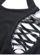 Gothic Black Hollow Out Lace-up Chest Slim Long Sleeve Dress