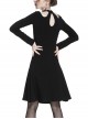 Gothic Black Hollow Out Lace-up Chest Slim Long Sleeve Dress