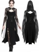 Gothic Black Lace Hooded Sexy Side Slits Long Dress