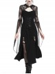 Gothic Black Lace Hooded Sexy Side Slits Long Dress