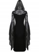 Gothic Black Lace Hooded Sexy Side Slits Long Dress