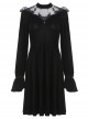 Gothic Cross Black Lace Velour Long Sleeve Dress