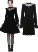 Gothic Cross Black Lace Velour Long Sleeve Dress