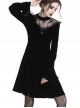Gothic Cross Black Lace Velour Long Sleeve Dress