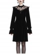 Gothic Cross Black Lace Velour Long Sleeve Dress