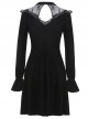 Gothic Cross Black Lace Velour Long Sleeve Dress