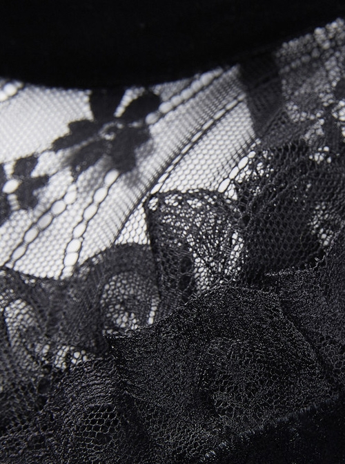 Gothic Cross Black Lace Velour Long Sleeve Dress