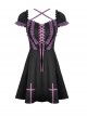 Harajuku Purple Cross Sweet Gothic Rebel Short Black Sleeve Dress
