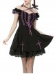 Harajuku Purple Cross Sweet Gothic Rebel Short Black Sleeve Dress