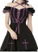 Harajuku Purple Cross Sweet Gothic Rebel Short Black Sleeve Dress