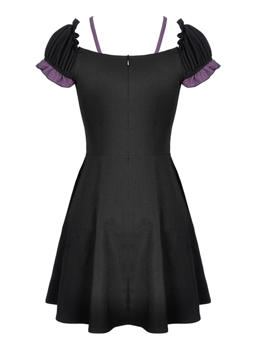 Harajuku Purple Cross Sweet Gothic Rebel Short Black Sleeve Dress