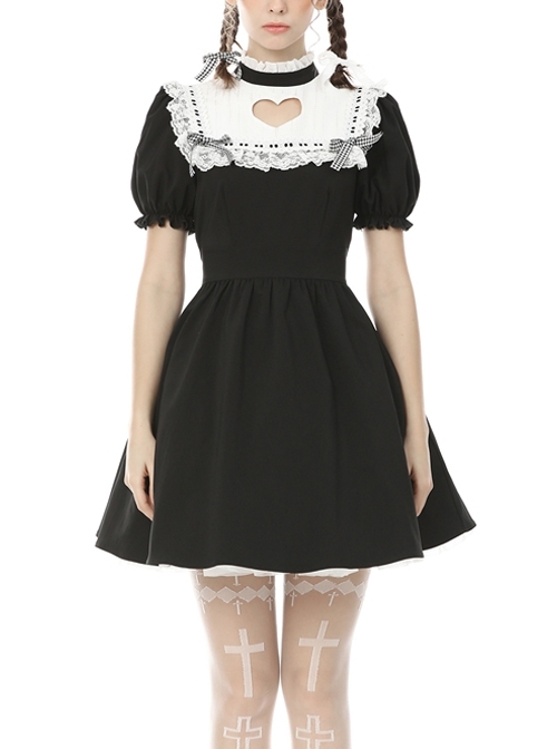 Hollow Out Heart Shaped Darkness Alice Gothic Lolita Short Sleeve Dress