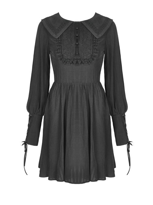 Black Doll Collar Gothic Lantern Long Sleeve Dress