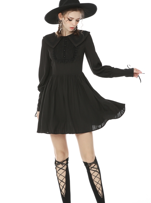 Black Doll Collar Gothic Lantern Long Sleeve Dress