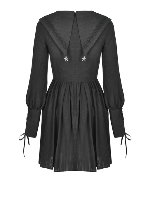 Black Doll Collar Gothic Lantern Long Sleeve Dress
