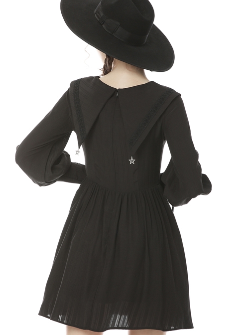 Black Doll Collar Gothic Lantern Long Sleeve Dress