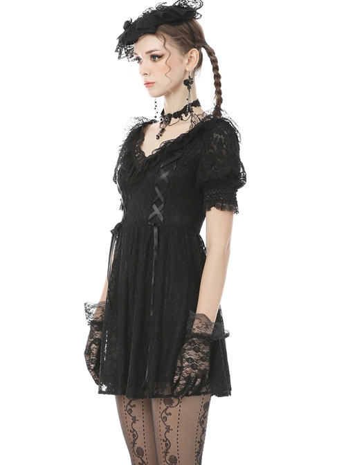 Sexy Rebel Black Lace V Neck Gothic Short Sleeve Dress