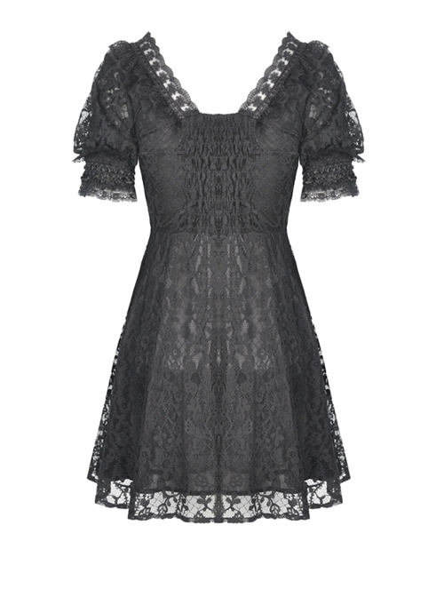 Sexy Rebel Black Lace V Neck Gothic Short Sleeve Dress