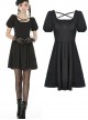 Black Intersect Straps Embroidery Gothic Prom Short Sleeve Dress