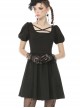 Black Intersect Straps Embroidery Gothic Prom Short Sleeve Dress