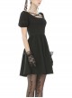 Black Intersect Straps Embroidery Gothic Prom Short Sleeve Dress