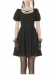 Black Intersect Straps Embroidery Gothic Prom Short Sleeve Dress
