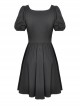 Black Intersect Straps Embroidery Gothic Prom Short Sleeve Dress