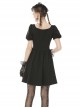 Black Intersect Straps Embroidery Gothic Prom Short Sleeve Dress