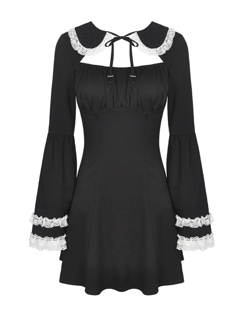 Gothic Sweet Doll Collar Black Rebel Long Sleeve Dress
