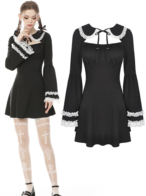 Gothic Sweet Doll Collar Black Rebel Long Sleeve Dress