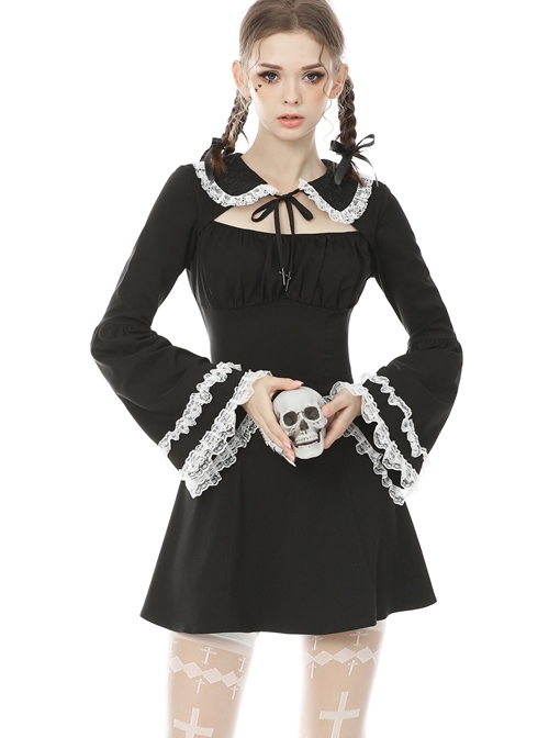 Gothic Sweet Doll Collar Black Rebel Long Sleeve Dress