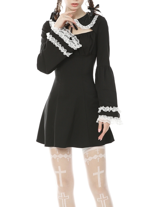Gothic Sweet Doll Collar Black Rebel Long Sleeve Dress