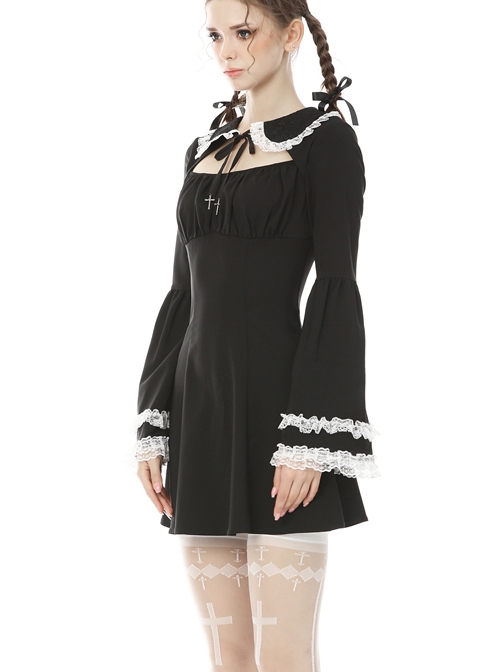 Gothic Sweet Doll Collar Black Rebel Long Sleeve Dress