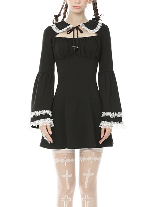 Gothic Sweet Doll Collar Black Rebel Long Sleeve Dress