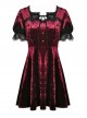 Nightingale Rose Classic Wine Red Diamond Velvet Gothic Short Sleeve Dress
