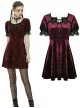 Nightingale Rose Classic Wine Red Diamond Velvet Gothic Short Sleeve Dress