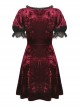 Nightingale Rose Classic Wine Red Diamond Velvet Gothic Short Sleeve Dress