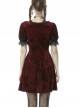 Nightingale Rose Classic Wine Red Diamond Velvet Gothic Short Sleeve Dress