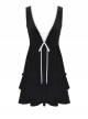 Gothic Academy Black Velvet Deep V-neck Vest Dress